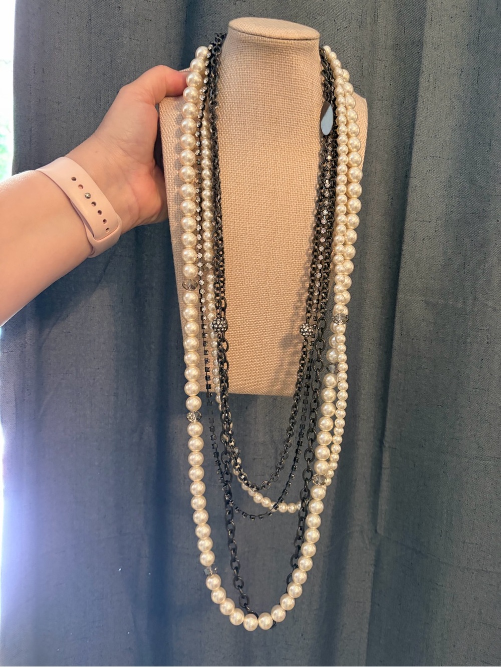 Chico's interchangeable Pearl and Gunmetal Multi-Strand Necklace - White & Black